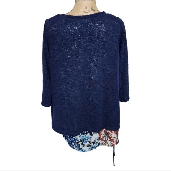 Avenue Floral Trimmed Slightly Sheer Ruched‎ Side Tunic Length Shirt SZ 14 16 XL - Picture 4 of 6